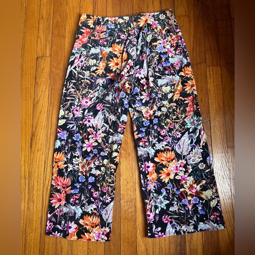 The Colette Cropped Wide-Leg Pants Maeve: Velvet Edition Floral Pattern Size 30